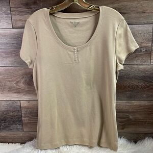 BAY STUDIO Women’s Tan Scoop Neck Short Sleeve Pima Cotton Base Layer Top Sz XL
